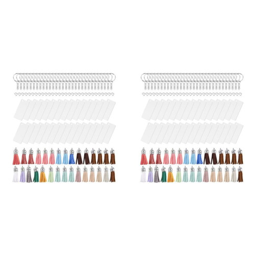 240 PCs Acrylic Keychain Blank Tassel Pendant Set Includes Rectangular Transparent Acrylic Keychain
