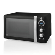 Swan Retro LED Digital Microwave Black, 20L, 800W, 6 Power Levels Including Defr