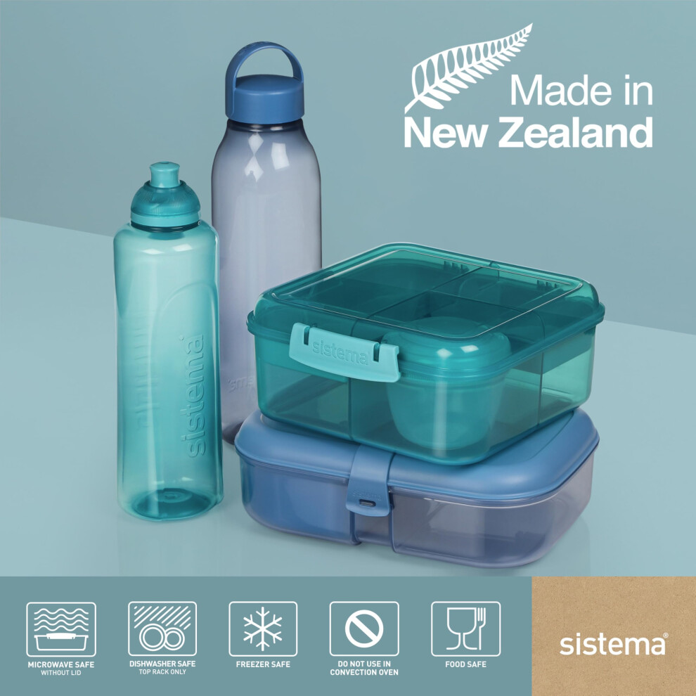 Sistema Ocean Bound Plastic Bento Box | 1.1 L Lunch Box With Yoghurt/Fruit Pot And Compartments | Bpa-Free | Teal Stone Or Mountain Blue (Not Selectab