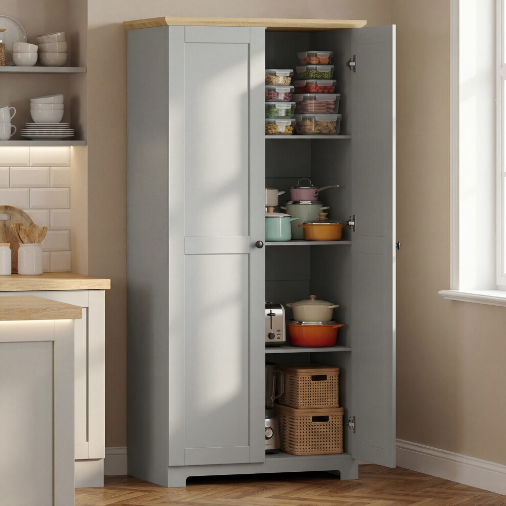 (Grey) Homcom 172Cm Wooden Storage Cabinet Cupboard With 4 Shelves 5063603214279