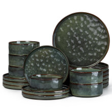 Herogo 18 Piece Dinner Set, Stoneware Dinnerware Sets for 6 People, Reactive Glaze Dining Plates and Bowls, Microwave and Dishwasher Safe, Chip and S