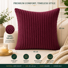 (Red) Velvet Cushion Cover Home Office Sofa Bed Car Throw Striped Pillow Case
