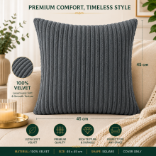 (Grey) Velvet Cushion Cover Home Office Sofa Bed Car Throw Striped Pillow Case