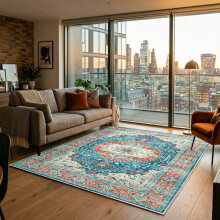 (200 x 290 cm 6 ft 7 in x 9 ft 6 in, RUST BLUE TRADITIONAL- CASHMERE RUG) Large Rugs Living Room Bedroom Traditional Carpets