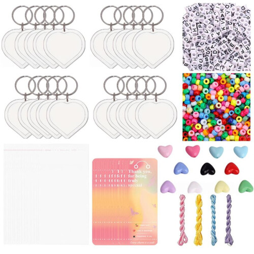 702-Piece DIY Keychain Making Kit -  Set Including Beads, Frames, and Cords