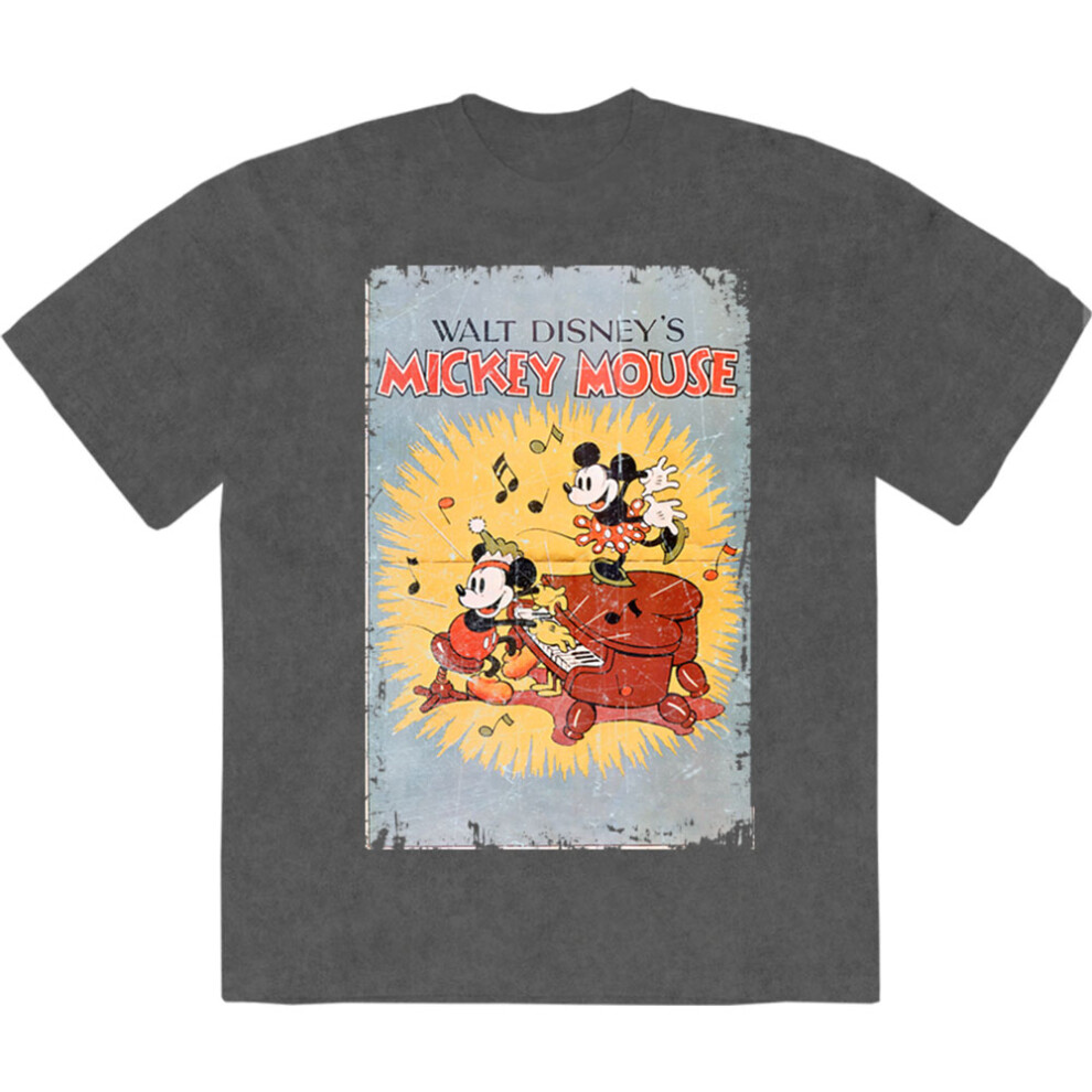Disney (Xxl, Charcoal) Mickey Mouse Piano Limited Premium Wash T Shirt
