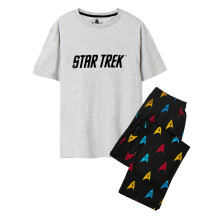 (S, Black/Grey) Star Trek Mens Logo All-Over Print Pyjama Set