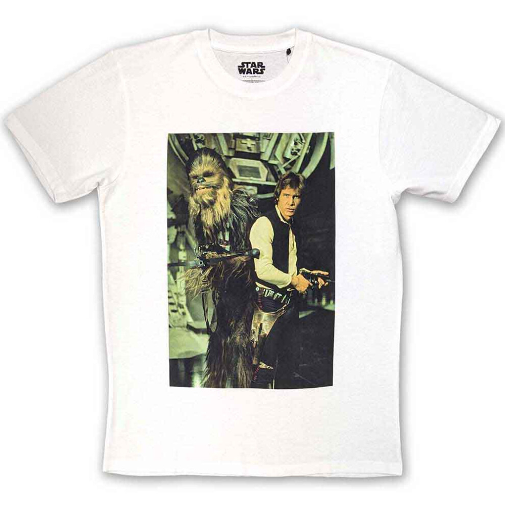 Star Wars (M, White) T Shirt Chewbacca & Han Stare New Official Mens White
