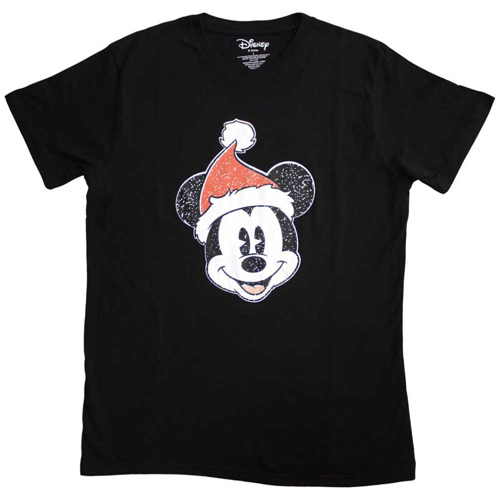 Disney (S, Black) Mickey Mouse Santa Hat T Shirt