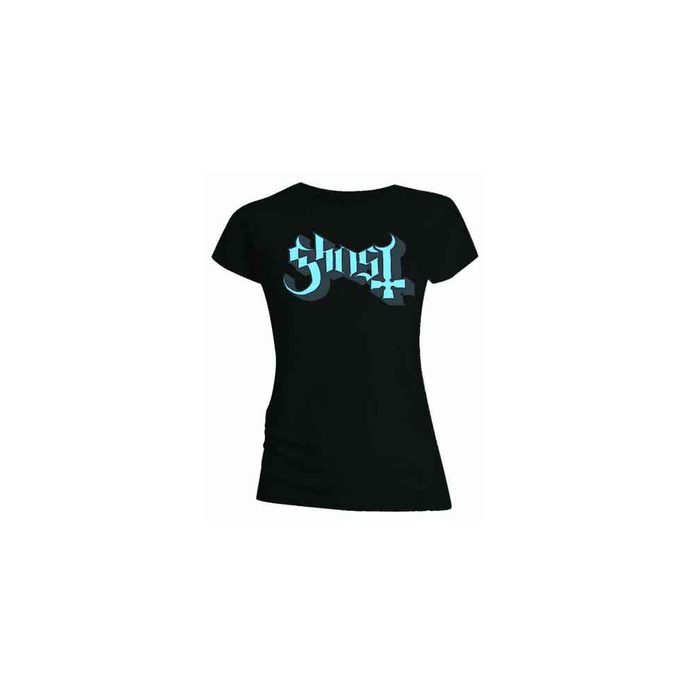 Ghost (L, Black) Blue Keyline Logo Womens Skinny Fit T Shirt