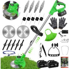 Cordless Strimmer, 24V Electric Grass Trimmers with 6x Metal Blades & 10x Plastic Blades, Telescopic Garden Strimmer with 2X 4000mAh Batteries