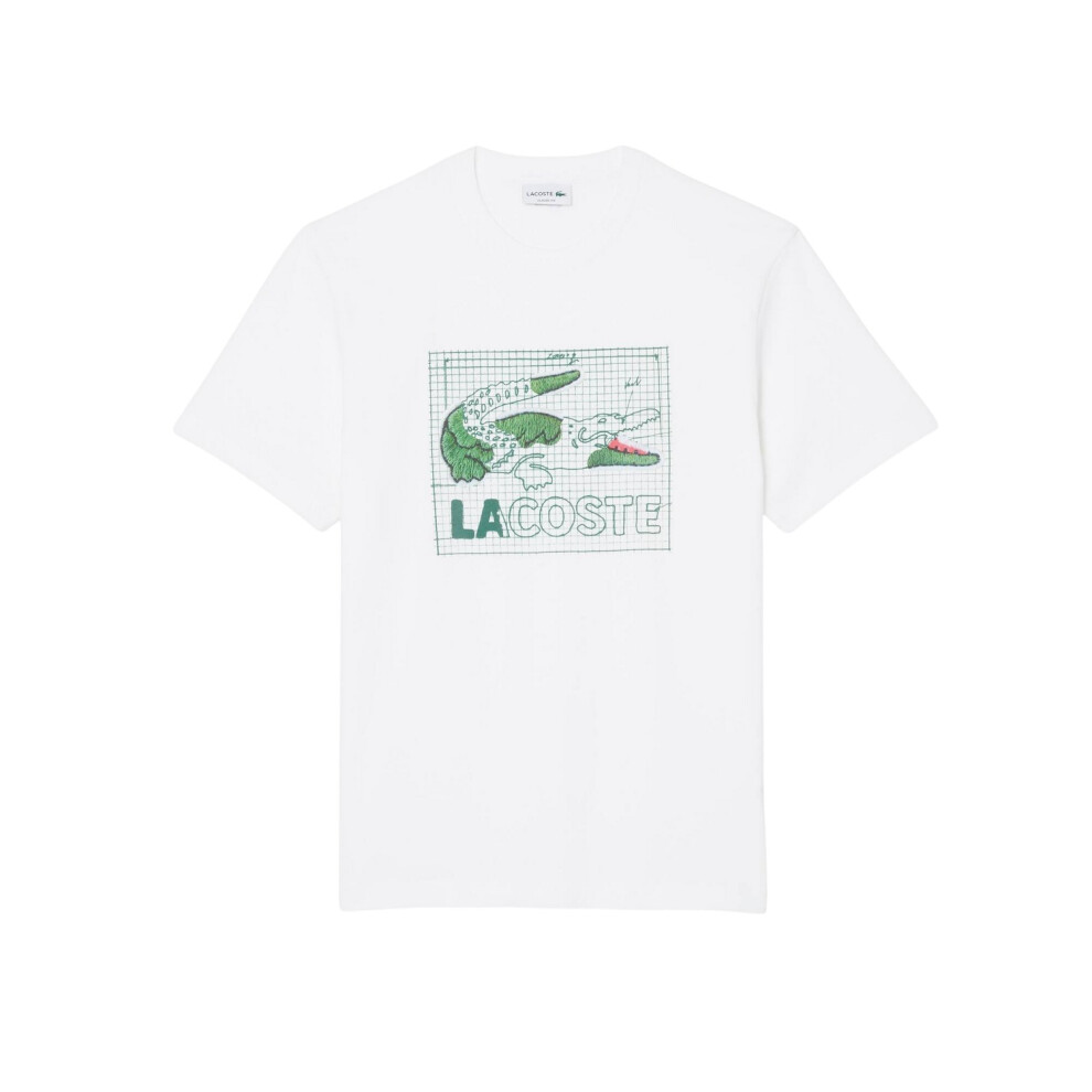 Lacoste (M, White) Mens Grid Crocodile Cotton T-Shirt
