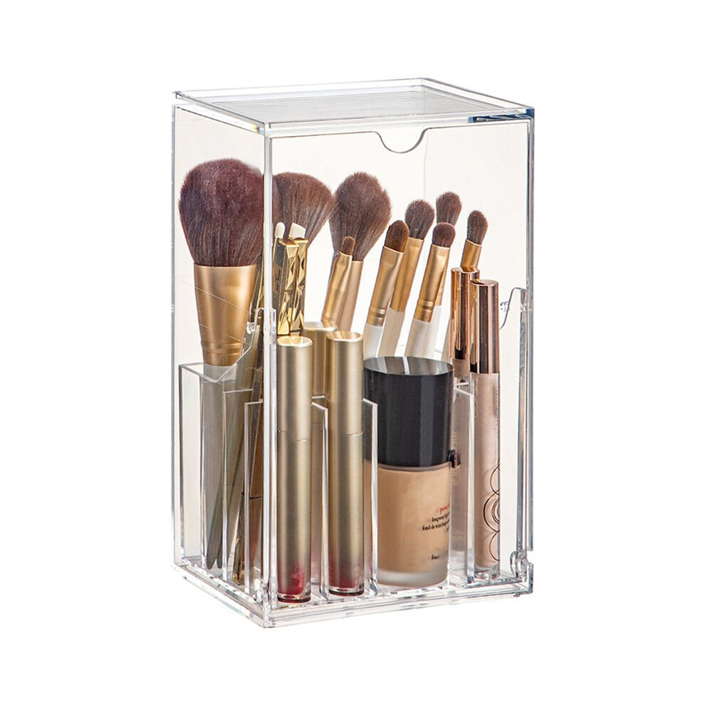 Tlily Dressing Table Lipstick Rack, Large-Capacity Makeup Brush Storage Tube, Dust-Proof Desktop Cosmetics Storage Box