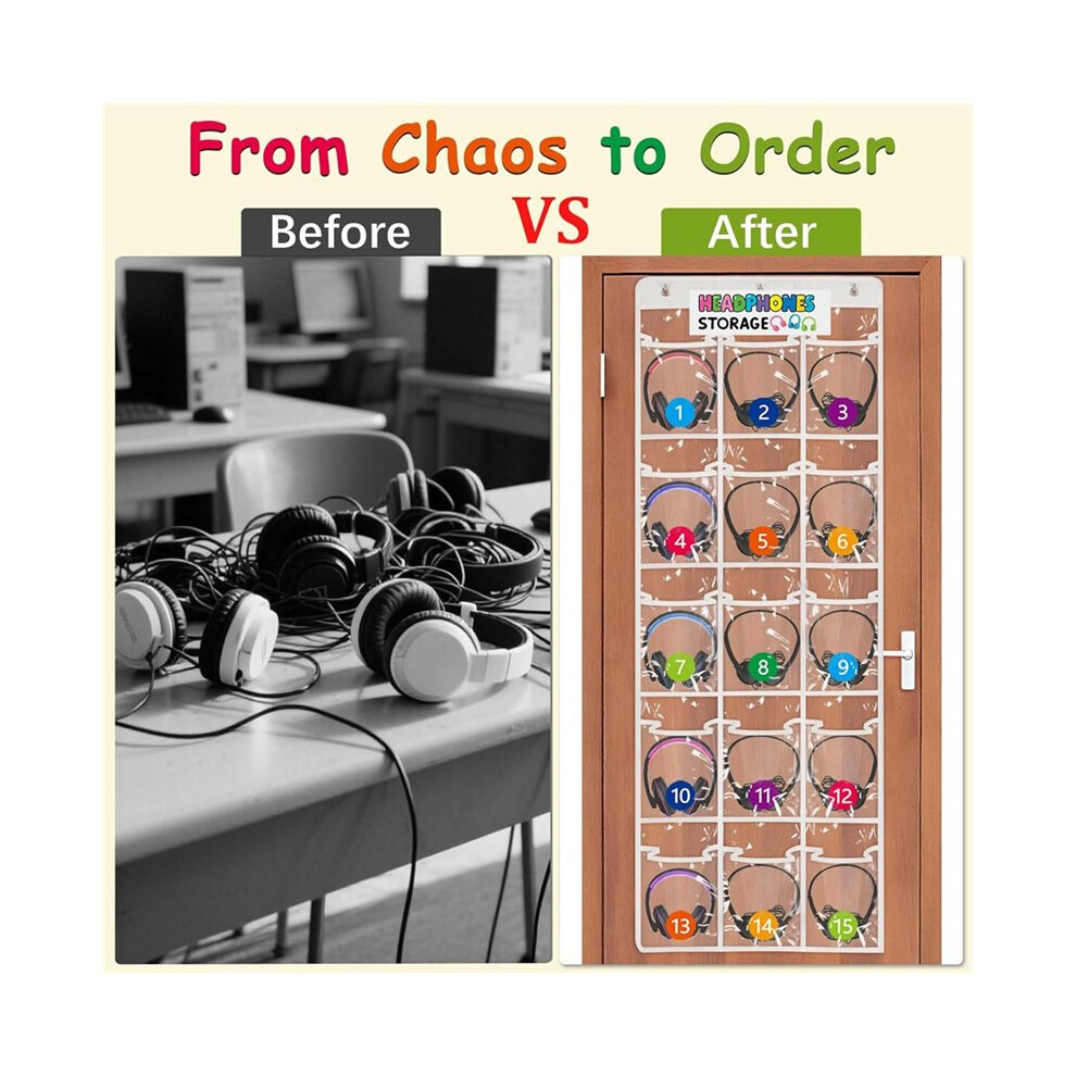 2 Pack Classroom Headphone Storage Organizer with 30 Pockets, PVC Clear Classroom Pocket Chart for Headphone Cell Phone-image-OPC-PVX6SJ2-NEW