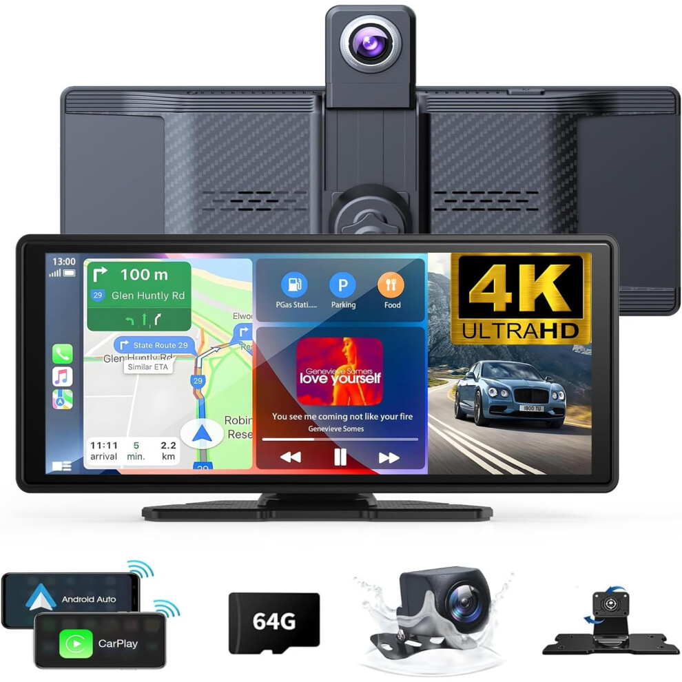 10.26" Wireless Carplay Screen 360 Rotation 4K Dash Cam Carplay & Android Auto Car Stereo Car Audio Receivers With 1080P Backup Camera Gps Navigation 46218902