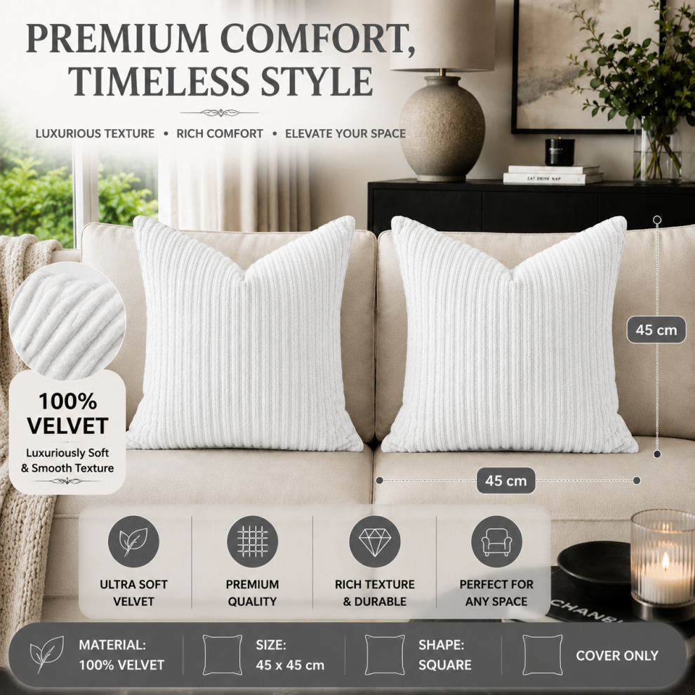 Imperial Rooms (White- Stripe Velvet Cushion Covers) Crushed Velvet Cushion Covers Throw Pillowcase