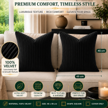(Black- Stripe Velvet Cushion Covers) Crushed Velvet Cushion Covers Throw Pillowcase