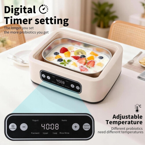 Yogurt Maker with Timer and Temperature Control, Fully Automatic for Home Use. Making Greek Yogurt . EU Plug 2
