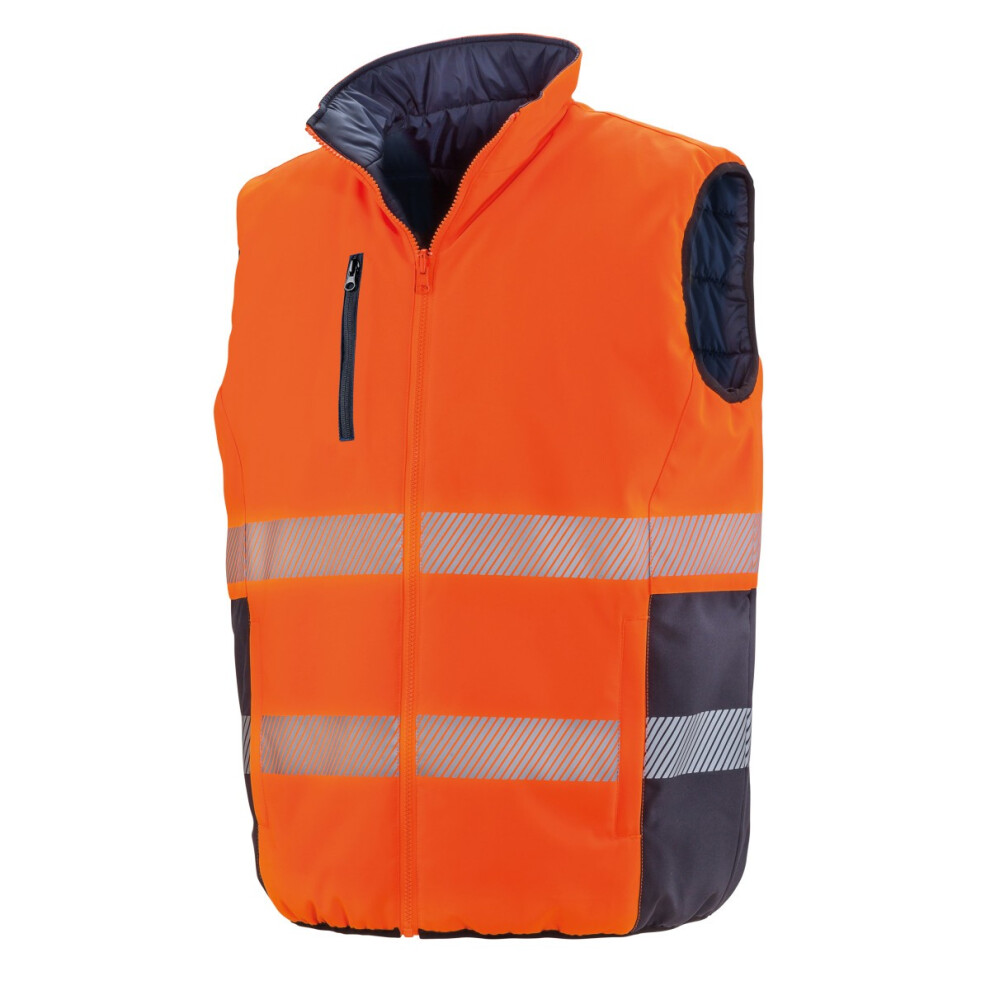 (S, Fluorescent Orange) Safe-Guard By Result Unisex Adult Soft Touch Reversible Safety Gilet 5063527388148
