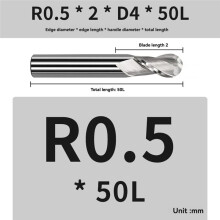 Fresa de Extremo de Bola HSS de 2 Flautas con Vástago Recto Radio R0.5/R1 Herramienta de Mecanizado CNC Metal R0.5