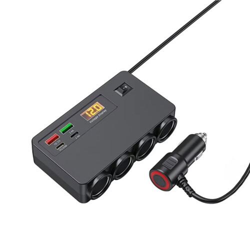 2X 120W Multifunctionele Autolader USB/TYPE-C Snelladen Vier Conversie-Interfaces, met Digitale Spanningsweergave 1