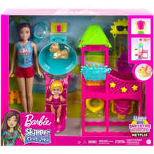 Barbie Skipper First Jobs Playset, Doll, Water Park with Functional Water Slide, Squirting Puppy and Over 5 Accessories, for Ages 3 and Up, HKD80