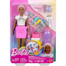 Barbie Rainbow Sparkle Hair Doll, Extra-Long and Colorful Hair with 12 Styling Accessories Like Glitter Tube, Brush, Clips, Dryer and More