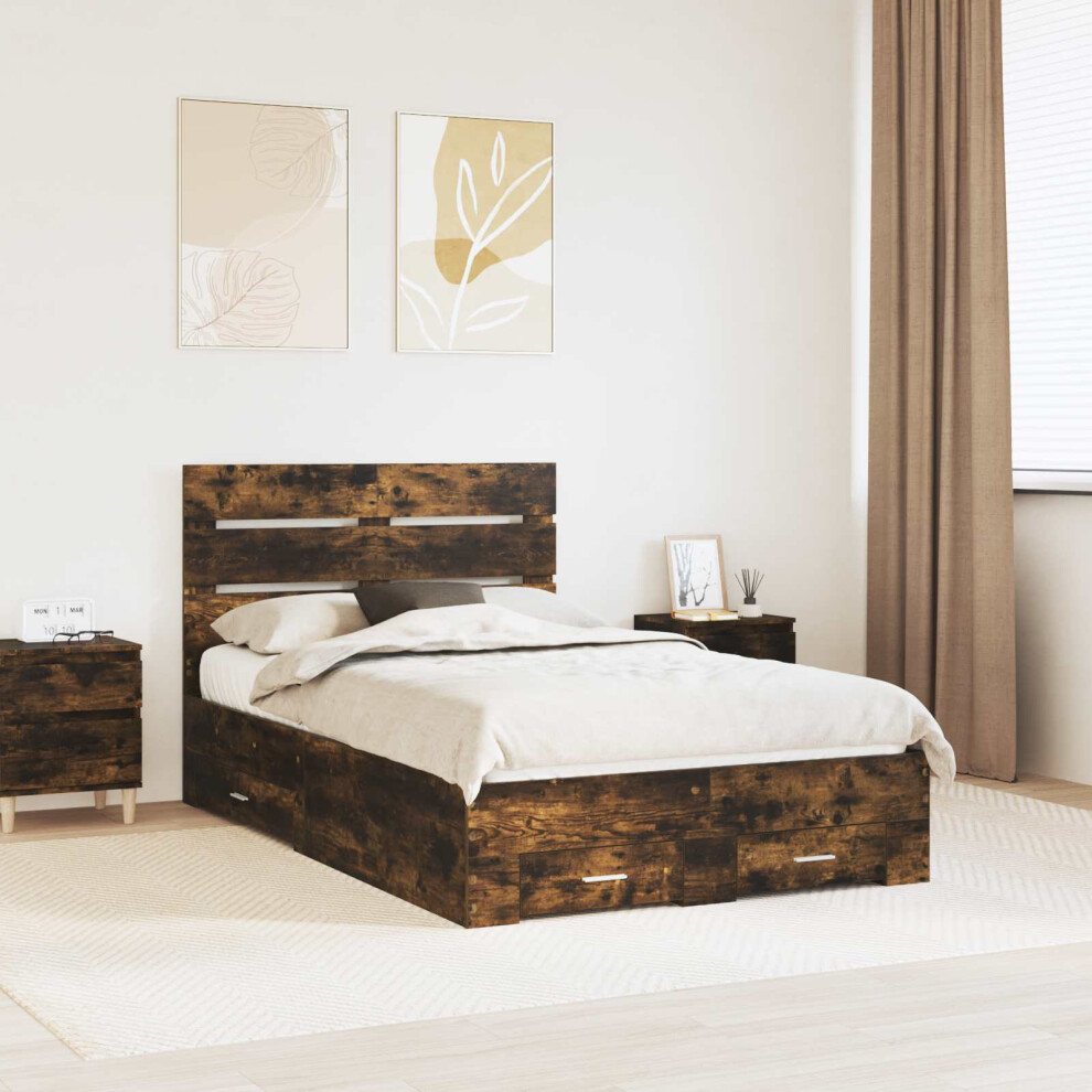 Vidaxl Bed Frame With Drawer Smoked Oak 135 X 190 Cm Engineered Wood