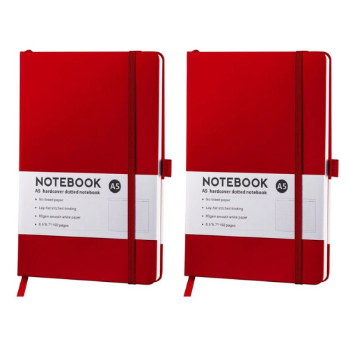 Hard Shell A5 Notebook with Elastic Band PU Leather Diary, Suitable for Office, School and Daily Note-Taking Red