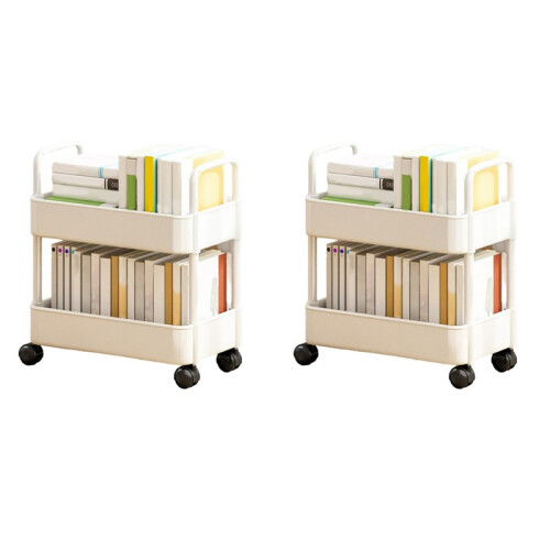2X 2 Tier Rolling Utility Cart Storage Shelf Movable Storage Rack Kitchen Bathroom Slim Slide Organizer