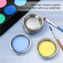 24 Piezas Paleta de Maquillaje de Acero Inoxidable Pequeña Bandeja de Pintura Redonda Artista Acuarela Mezcla Paleta