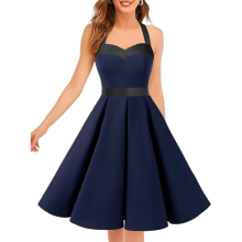 Robe de cocktail midi rétro années 50 vintage marine pour femme XXL — robe pin up, tenue rockabilly, robe évasée