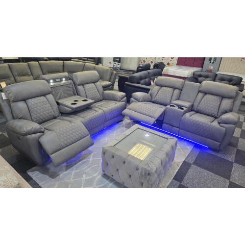 Carlisle 3+2 Electric Recliner Sofa Set -LED Lights, Cooling Cup Holders, USB-C