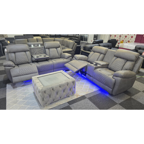 Carlisle 3+2 Electric Recliner Sofa Set -LED Lights, Cooling Cup Holders, USB-C 1