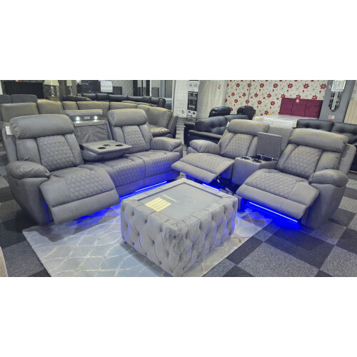 Carlisle 3+2 Electric Recliner Sofa Set -LED Lights, Cooling Cup Holders, USB-C 2