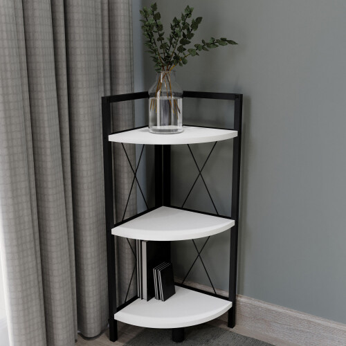 (Matt, Wood) Metal corner shelf books insasi 2-fold White 2