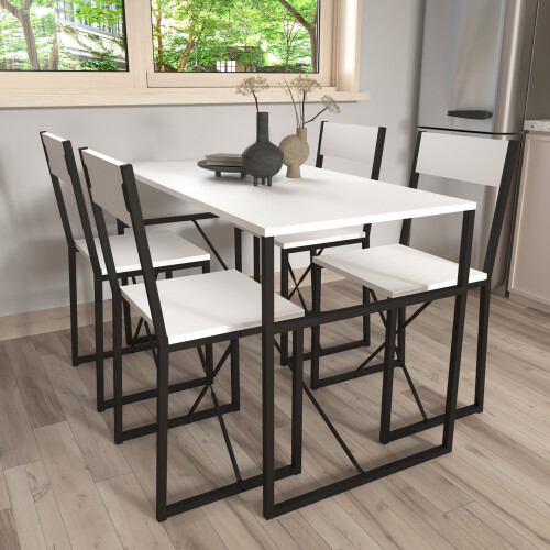 (Home Assembly Required, Dining Tables) 5 pcs. Dining group Table group Set Insasi L White 2
