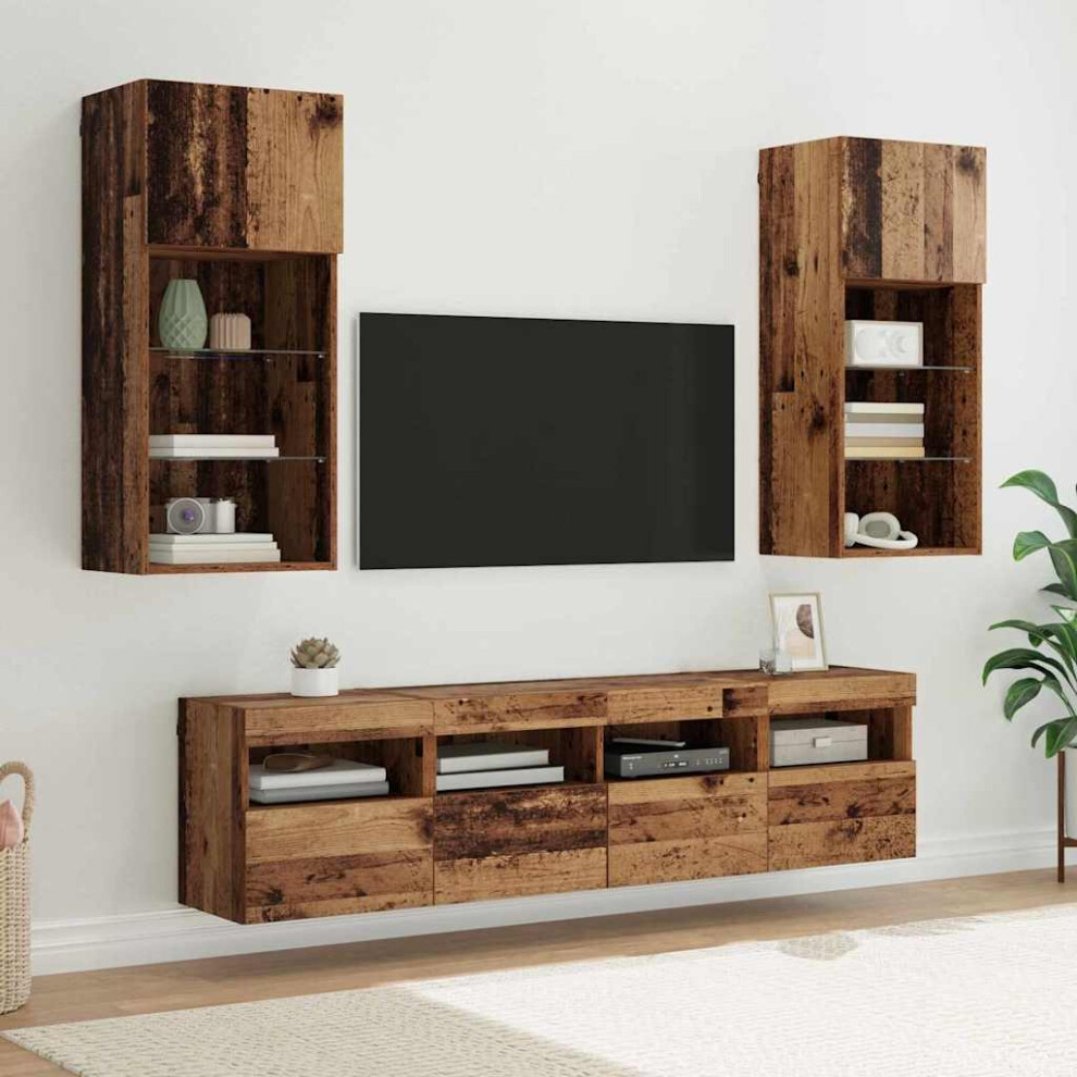 Vidaxl Tv Wall Units With Led Old Wood Engineered Wood
