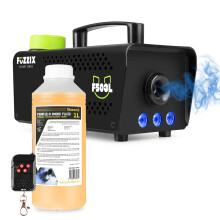 Fuzzix F503L Party Fog Machine with Built-in RGB LED Lights, Wireless Remote Control and 1L Smoke Fluid - Compact 500W Disco Fogger for Halloween, Ho