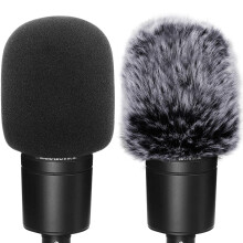 Windscreen Pop Filter Compatible with AT2020,Mic Foam Cover+Furry Windscreen Muff Wind Compatible with Audio Technica at2020 at2035 at2500 at2050 at4