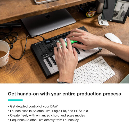 Novation Launchkey Mini 25 [MK4] — Portable 25 Mini-Key, USB, MIDI Keyboard Controller with DAW Integration. Chord Mode, Scale Mode, Drum Pads, and 2