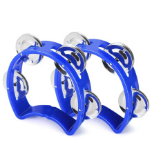 Flexzion Tambourine Hand Bell Percussion Musical Instruments (Blue, 2 Pack), Plastic Music Instrument Half Moon Mini D Handheld Shaker, Jingle Bells