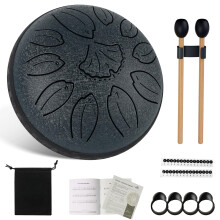 Steel Tongue Drum - 6 Inch 11 Notes Tongue Drum, Portable Handpan Drum with Music Book, Mallets and Finger Picks, Rain Drum for Sound Healing, Medita