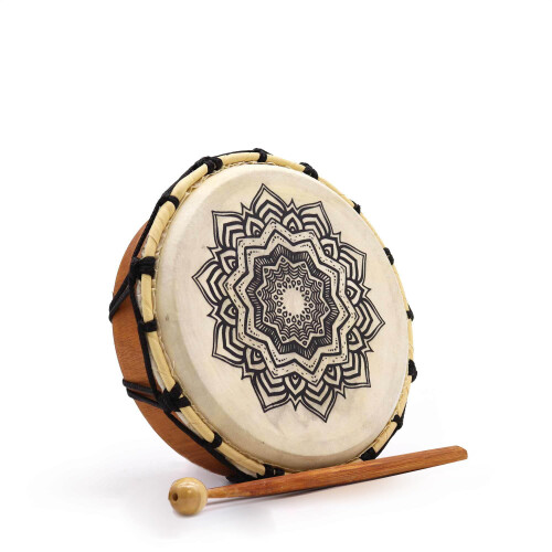 Ancient Wisdom Mandala Shamanic Drum with Drumstick - 20 cm