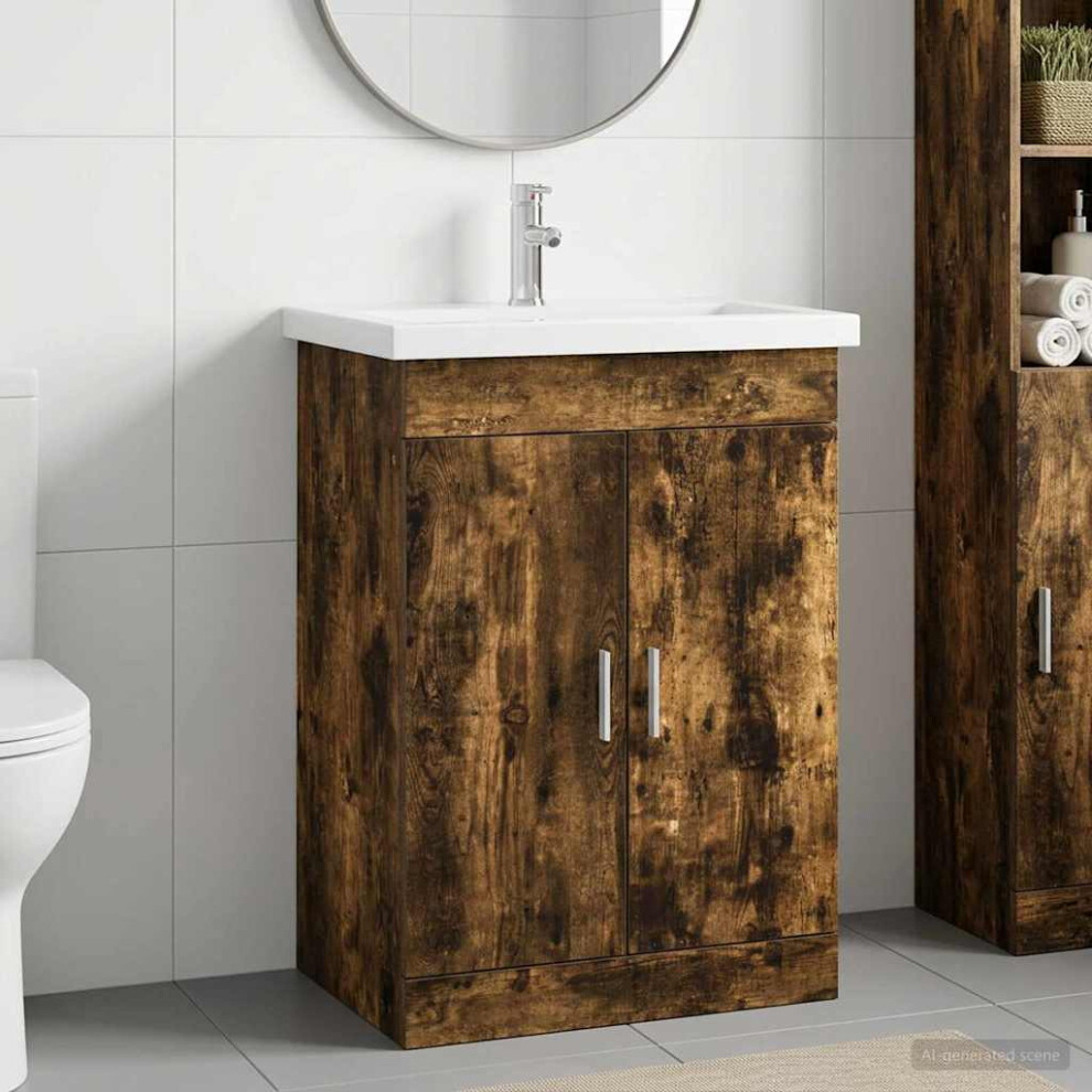 Vidaxl Bathroom Furniture Set Smoked Oak 61 X 40 X 84.5 Cm
