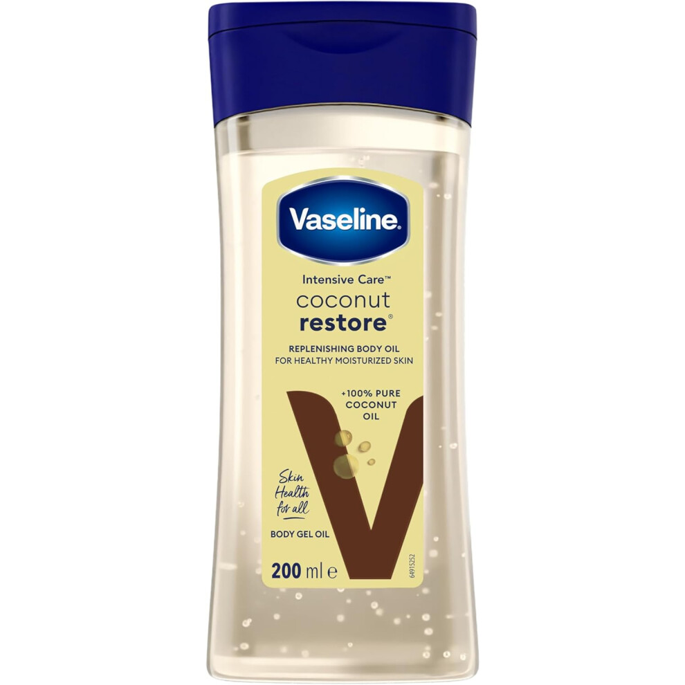 Vaseline Intensive Care Coconut Restore Replenishing Body Gel Oil 200ml | For Healthy Moisturized Skin | with 100% Pure Coconut Oil |Moisture Dry Skin