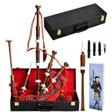 Highland Redstone Scottish Bagpipe – Full Size Cocuswood Bagpipe in Rosewood Finish with Silver Plain Mounts & Free Tutor Book in Various Tartans (R