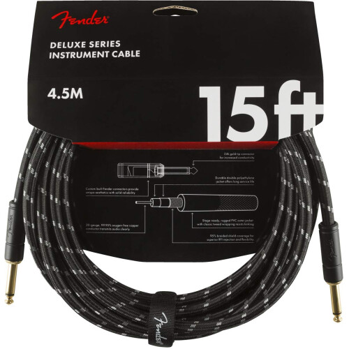 Fender Fender Deluxe Series Instrument Cable - 15 ft – STR/STR – Black Tweed