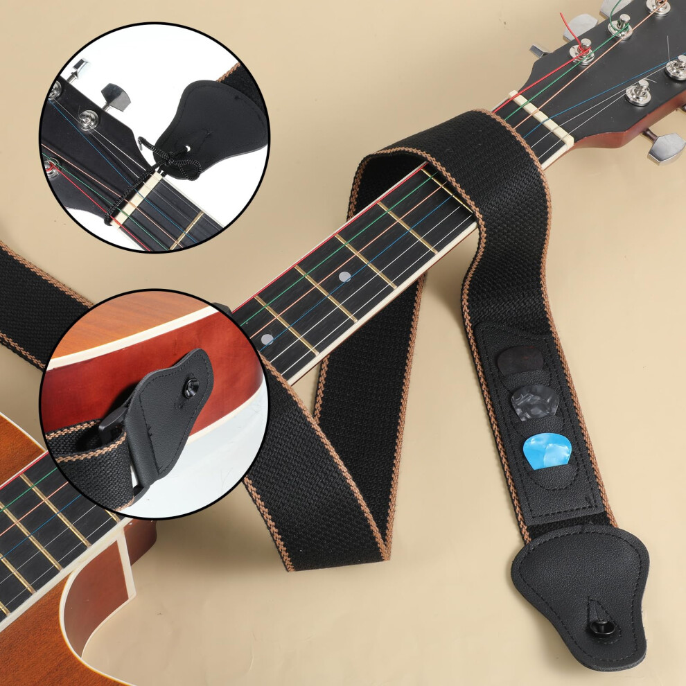 Alrhso Guitar Strap With Pick Holders, Acoustic Guitar Straps With 2 B