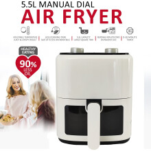(White) 5.5L Large Capacity Air Fryer with Dial Timer Temp Control Low Oil Healthy Cook